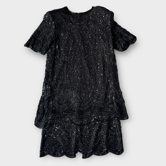 Vintage 80s Brilliante by J.A. Silk Beaded Shift Dress Black – Size 6 - Picture 3 of 14